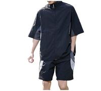 Tuta antipioggia unisex sport running tuta antipioggia uomo donna giacca impermeabile manica corta + pantaloni corti giacca a collo alto + pantaloncini vestiti impermeabili set 2 pezzi, #01-Nero, XL