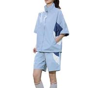 Tuta antipioggia unisex sport running tuta antipioggia uomo donna giacca impermeabile manica corta + pantaloni corti giacca a collo alto + pantaloncini vestiti impermeabili set 2 pezzi, #01-blu, L