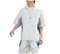 Tuta antipioggia unisex sport running tuta antipioggia uomo donna giacca impermeabile manica corta + pantaloni corti giacca a collo alto + pantaloncini vestiti impermeabili set 2 pezzi, #01-Beige, L