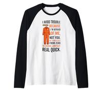 Tuta Arancione con Scritta I Avoid Trouble Because I'm Afraid of Me Maglia con Maniche Raglan