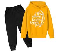 Tuta autunnale con cappuccio, 2 pezzi, per ragazze, con scritta in inglese "I'Ll Always Be Your Biggest Baseball Fans", da viaggio, per bambini, con stampa a due pezzi, con cappuccio, alla moda