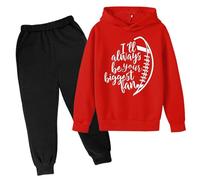 Tuta autunnale con cappuccio, 2 pezzi, per ragazze, con scritta in inglese "I'Ll Always Be Your Biggest Baseball Fans", da viaggio, per bambini, con stampa a due pezzi, con cappuccio, alla moda