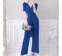 Tuta Blu Elegante Con Maniche Arricciate E Pantaloni A Palazzo Lunghi CF45825