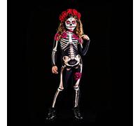 Tuta casual cool per ragazze pre-adolescenti con stampa 3D di teschi, rose non morte e scheletri, costume da travestimento, outfit per gioco di ruolo, Giorno dei Morti, Ognissanti 6Y,8Y,10Y,12YHallowe