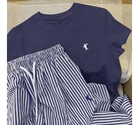 Tuta casual da donna composta da maglietta a maniche corte con scollo rotondo e stampa di cavalieri, e pantaloni con coulisse in vita a righe L,M,S,XL,XSPoliestere