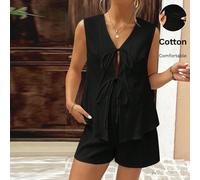 Tuta casual da donna in gravidanza, composta da cardigan con scollo a V e laccio frontale e pantaloncini, di colore unito L,M,S,XL,XS,XXLColore unicoTessuto intrecciato