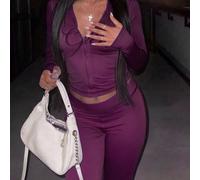 Tuta casual da donna in stile urban, felpa con chiusura lampo e pantaloni stampati, completo a 2 pezzi con maniche lunghe L,M,S,XSColore unicoPoliestere,Tessuto in maglia