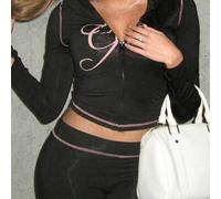 Tuta casual da donna in stile urban, felpa con chiusura lampo e pantaloni stampati, completo a 2 pezzi con maniche lunghe L,M,S,XL,XS,XXLPoliestere,Tessuto in maglia