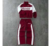 Tuta casual da uomo con giacca e pantaloni a maniche lunghe con stampa di lettere e colore a contrasto L,M,S,XL,XXLBlocchi di colore,GraficoTessuto