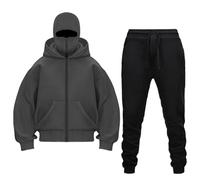 Tuta casual da uomo, vestibilità ampia, con doppio cappuccio, leggera, tuta sportiva da allenamento in pile, felpa con cappuccio di alta qualità, pantaloni da jogging slim fit, Grigio scuro, XL