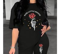 Tuta casual estiva da donna oversize con stampa a teschio e fiori, "RUN LITTLE MOUSE" L,M,S,XL,XXLColore unicoPoliestere