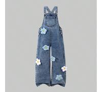 Tuta casual in denim morbido e lavato con stampe floreali, a cuore, arcobaleno e graffiti per ragazze, con cinturini regolabili e vestibilità ampia, versatile da indossare con top a maniche corte/lung