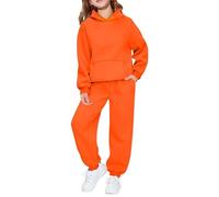 Tuta Completa Bambine Ragazze Invernale in Cotone Misto 2-14 Anni 2 Pezzi Completo con Felpa con Cappuccio e Pantaloni Tute da Ginnastica Bambini Ragazzi Caldo Elegante per Sportivo,Arancione,150