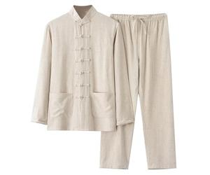 Tuta Completa Uomo - Completo Lino Uomo Estivo 2 Pezzi Cinesi Magliette A Manica Lunga Button Down E Pantaloni con Coulisse Leggeri Set da Casa vestibilità Regolare per L'Estate E La Spiaggia