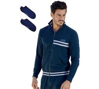 Tuta Completa Uomo Estiva + CALZINI OMAGGIO , Cotone Garzato leggero Sportiva Mezza Stagione Collo alto Zip M-XXL relax attività fisica (IT, Testo, XXL, Regular, Regular, BLU 140)