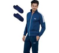 Tuta Completa Uomo Estiva + CALZINI OMAGGIO , Cotone Garzato leggero Sportiva Mezza Stagione Collo alto Zip M-XXL relax attività fisica (IT, Testo, L, Regular, Regular, JEANS 139)