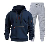 Tuta Completa Uomo - Set di Felpe con Cappuccio dal Design alla Moda in Due Pezzi Autunnali da Uomo Set di Felpe con Cappuccio e Pantaloni Casual Grigio Chiaro (Navy XXL)