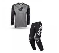TUTA COMPLETO MAGLIA PANTALONE UFO BAMBERG GRIGIO NERA MOTO CROSS ENDURO PISTA