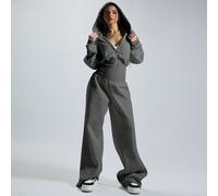 Tuta con cappuccio e chiusura lampo, vita stretta, casual e rilassata, per il guardaroba essenziale, adatta per tutti i giorni, inverno, aeroporto, elegante, colore grigio scuro, adatta per primavera 