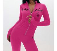 Tuta con chiusura lampo e maniche lunghe, con stampa di testo e design a gamba larga e lunghezza intera L,M,S,XL,XS,XXL,XXS,XXXL,XXXXLFumetto,LettereTessuto in maglia