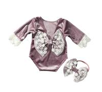 Tuta con fiocco e copricapo per neonati da 0 a 1 mese, accessorio per servizi fotografici, 2 pezzi