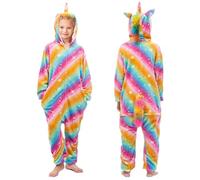 Tuta con unicorno, per bambini, in pile, per bambini, in flanella, morbida e confortevole, design con cappuccio a cartone animato, costume da unicorno, adatto per 5-10 anni, Colore: oro, 130-140