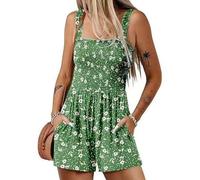 Tuta Corta da Donna con Stampa Floreale 3D e Tasche, Tuta Estiva alla Moda con Spalline da Spiaggia L