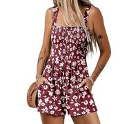 Tuta Corta da Donna con Stampa Floreale 3D e Tasche, Tuta Estiva alla Moda con Spalline da Spiaggia M