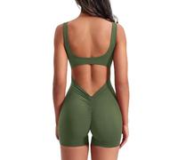 Tuta Corta Donna Schiena Scoperta Canotta Body Scollo Quadrato Monopezzo Senza Maniche Estivo Jumpsuit Short Palestra Salopette Elegante Curvy Tutina Intera Sportiva Tute da Ginnastica Yoga(Color-#03,