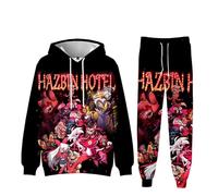 Tuta da allenamento anime Hazbin Hotel, set con pullover e pantaloni Alastor/Angel, da uomo, completo, jogger, felpa con cappuccio da palestra, 2 pezzi, per adolescenti, uomini e donne, Tipo I, S