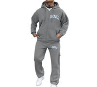 Tuta da allenamento con stampa a lettere per uomo, alla moda, motivo tuta da jogging, Y2K Streetwear, morbida felpa con cappuccio e pantaloni da jogging, set unisex per il tempo libero, O grigio