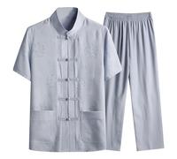 Tuta da allenamento da uomo per il tempo libero, tinta unita, tradizionale, cinese, Tang Suit Camicie e pantaloni 2 pezzi, comoda tracksuit Tai Chi Wushu classica tuta sportiva casual, O grigio., XL