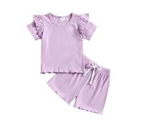 Tuta da Bambina a Maniche Corte,Coordinato Estivo Neonata Set di Abiti per Neonati Top Cotone Elasticizzato Bambini Due Pezzi Neonato Estate Ragazze 1-4 Anni