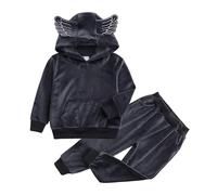 Tuta da bambina con cappuccio e pantaloni, ali d'angelo, morbido in due pezzi, per bambini e bambini, grigio., 9-12 mesi