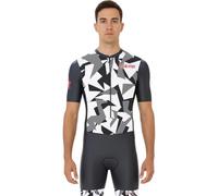Tuta da ciclismo da uomo, con imbottitura in gel, monopezzo, design sublimato, Grigio/Cammeo, M
