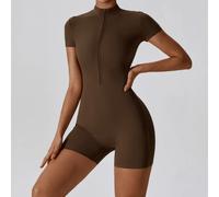 Tuta Da Danza Yoga Con Zip Alla Moda Per Donne Maniche Corte