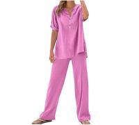 Tuta Da Donna 2 Pezzi Tuta Sportivo Completo Donna 2 Pezzi di Lino Casual Larghi con Pantaloni Casual Estivi Manica Corta T shirt Pantalone Loose Morbido Tute Sportiva Oversize Eleganti Comoda (XL)