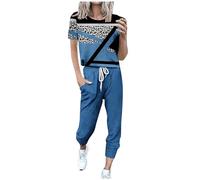 Tuta da donna a 2 pezzi a maniche corte con gambe larghe, set da salotto per le donne Uk Leopard stampa digitale tunica allentata vestito estivo da donna 2 pezzi outfit quotidiano Co Ord Set