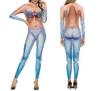 Tuta da donna a collo alto a maniche lunghe in tessuto estensibile, per tema marino, spettacolo e cosplay, 01-azzurro cielo, XL