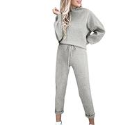 Tuta da donna alla moda, abbigliamento sportivo da donna, set casual con top a girocollo e pantaloni a vita alta, tinta unita, vestibilità aderente, a maniche lunghe, tuta da salotto, tuta streetwear
