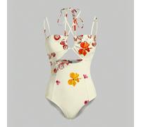 Tuta da donna boho-chic con stampa di piante, scollo alla halter, taglio, adatta per estate, vacanza, spiaggia, festival, Ibiza, stile gyaru, per feste e occasioni SHEIN X Y2Kool SHEIN X potenzia la c