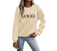 Tuta da donna, casual, a maniche lunghe, da donna, con grafica, girocollo, felpe, maglioni, da donna, con lettere arabe, beige., S