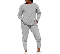 Tuta da donna con 2 pezzi, set autunno-inverno, scollo rotondo, felpe e pantaloni da jogging con tasche e coulisse, tinta unita, elasticizzata, leggera, per sport all'aria aperta, allenamento