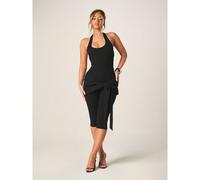 Tuta da donna con collo a canottiera, Capri, con dettaglio vita annodato, nera, senza maniche, adatta per feste serali estive, aderente, con gamba corta L,M,S,XL,XS,XXL,XXS,XXXL,XXXXLColore unicoTessu