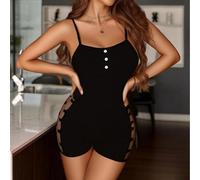 Tuta da donna con pantaloncini senza maniche in rete con stampa a cuore e tutina da discoteca (S nero)