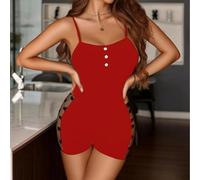 Tuta da donna con pantaloncini senza maniche in rete con stampa a cuore tuta da discoteca (S rosso)