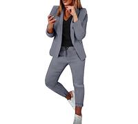 Tuta da donna con pantaloni, blazer 2 pezzi, giacca a quadri, tinta unita, set slim fit, abito da donna, per il tempo libero, business, alla moda, cappotto sportivo ed elegante, streetwear, O grigio