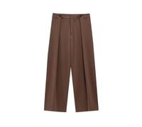 Tuta da donna con pantaloni casual con cintura e bottoni frontali taglio dritto e pieghe, Pantaloni Marroni, M