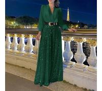 Tuta da donna con scollo a V ampio e gamba larga, per occasioni speciali (2XL verde scuro)