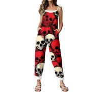 Tuta da donna con stampa digitale 3D, con bretelle, ampia, casual, per serate, Halloween, cosplay, vacanze, casa, ufficio, estate, autunno, tessuto leggero e confortevole